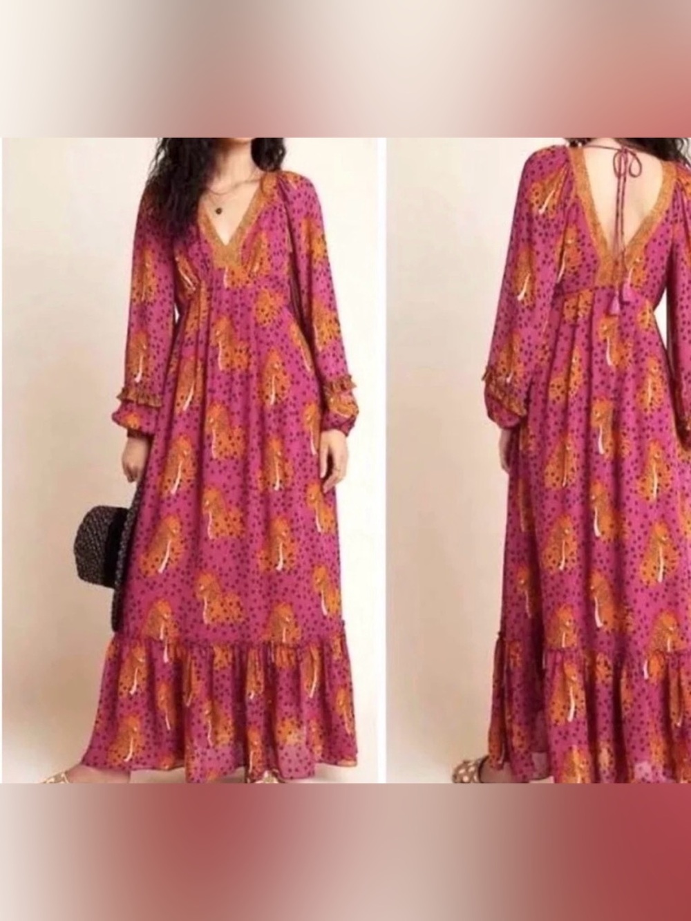 Farm Rio Anthropologie Pink
Cheetah Maxi Dress. L pink animal print euc